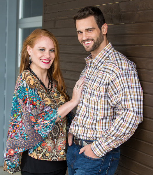Brown and White Plaid Western Shirt