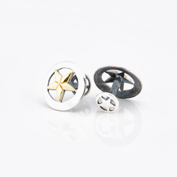 Sterling Silver Badge Cufflinks with 14-Karat Gold Star