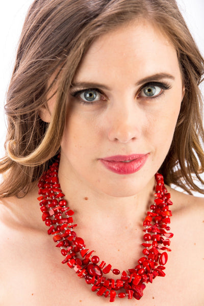 4-Strand Coral Necklace with Glass Seed Beads
