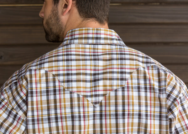 Brown and White Plaid Western Shirt