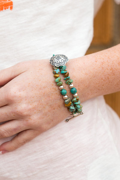2-Strand Turquoise Bracelet with Sterling Silver Concho